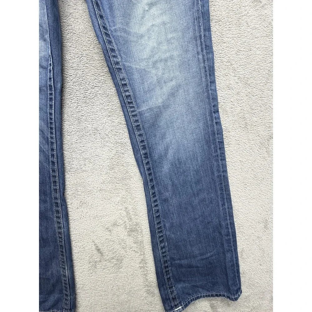 True Religion Jeans Mens Measured 34x33 Blue Bootcut Relaxed Distressed Logo